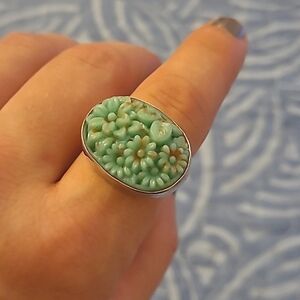 Flowers set in Silver Ring Size 9.5 US